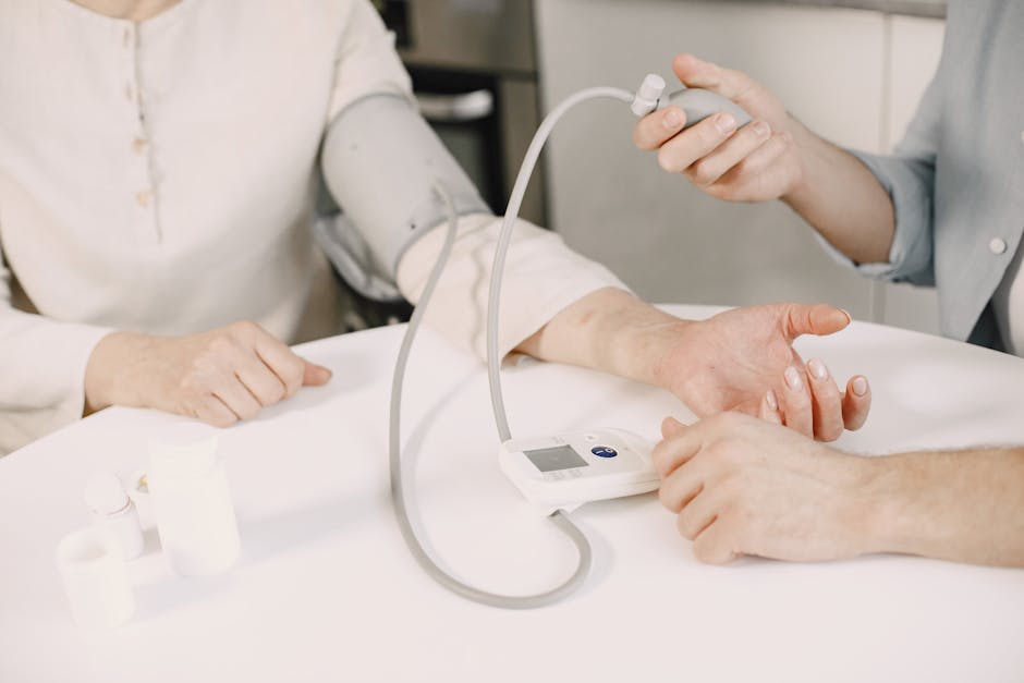 Close-up of blood pressure measurement at home highlighting healthcare equipment. health insurance